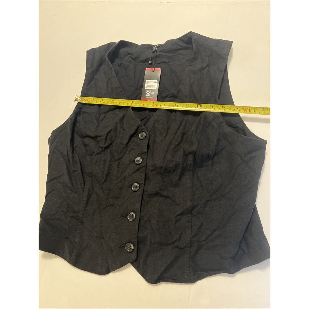 Express Women's Vest XL Classic Fit V-Neck Button Up Linen Vest Black Size XL - Picture 6 of 6